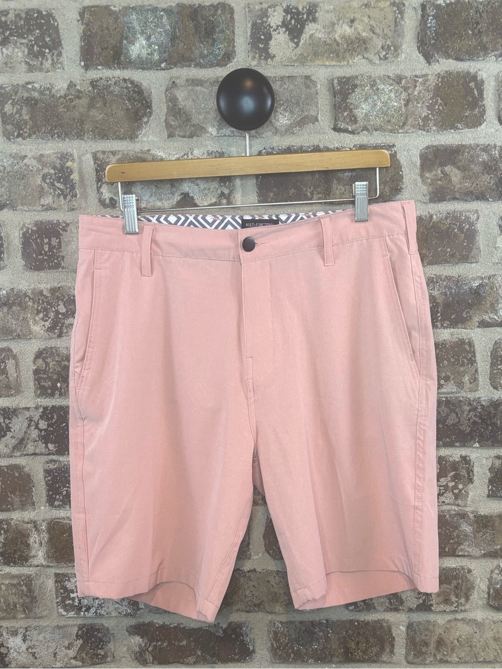 Trunks Mutifunctional Men's Salmon Pink Flat Front Hybrid Shorts